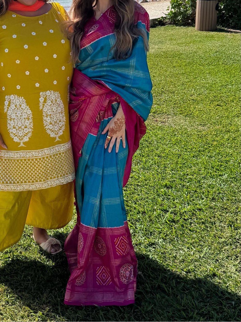 Handloom Teal and Magenta Silk Blend Skirt
